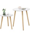 SONGMICS Table Basse Ronde, Table de Salon Moderne Minimaliste, Lot de 2, Table d'Appoint, avec Pieds en Bois de Pin, Style