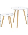 SONGMICS Table Basse Ronde, Table de Salon Moderne Minimaliste, Lot de 2, Table d'Appoint, avec Pieds en Bois de Pin, Style