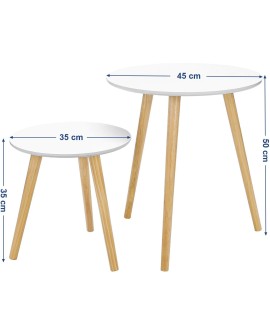 SONGMICS Table Basse Ronde, Table de Salon Moderne Minimaliste, Lot de 2, Table d'Appoint, avec Pieds en Bois de Pin, Style