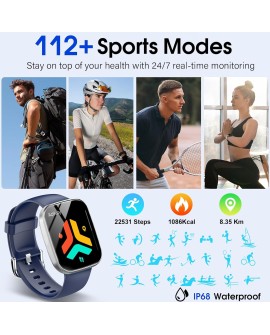 Montre Connectée Homme Femme, 1.91" HD Smartwatch avec Appel Bluetooth, 112+ Sportifs Montre Sport avec