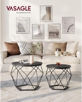 VASAGLE Table Basse Ronde, Lot de 2, Table d’Appoint, Bout de Canapé, Style Moderne, Plateau Amovible, Cadre en Acier, pour