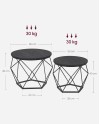 VASAGLE Table Basse Ronde, Lot de 2, Table d’Appoint, Bout de Canapé, Style Moderne, Plateau Amovible, Cadre en Acier, pour