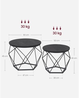 VASAGLE Table Basse Ronde, Lot de 2, Table d’Appoint, Bout de Canapé, Style Moderne, Plateau Amovible, Cadre en Acier, pour