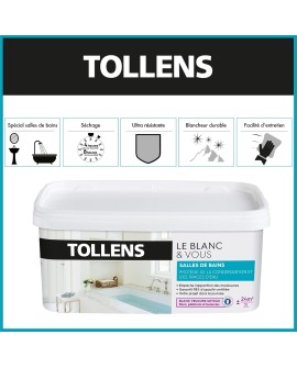 Tollens - Peinture Blanche Cuisines et Salle de bain - Résiste à l'Humidité et aux Moisissures - Velours - Blanc 1L  12m2