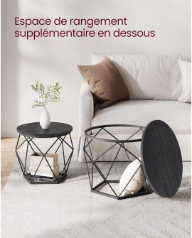 VASAGLE Table Basse Ronde, Lot de 2, Table d’Appoint, Bout de Canapé, Style Moderne, Plateau Amovible, Cadre en Acier, pour