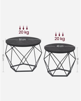 VASAGLE Table Basse Ronde, Lot de 2, Table d’Appoint, Bout de Canapé, Style Moderne, Plateau Amovible, Cadre en Acier, pour