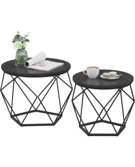 VASAGLE Table Basse Ronde, Lot de 2, Table d’Appoint, Bout de Canapé, Style Moderne, Plateau Amovible, Cadre en Acier, pour