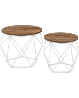 VASAGLE Table Basse Ronde, Lot de 2, Table d’Appoint, Bout de Canapé, Style Moderne, Plateau Amovible, Cadre en Acier, pour