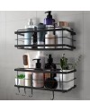 KINCMAX Etagère de Rangement de Douche Lot de 2 - Panier Salle de Bain sans Perçage - Étagère Murale Noire de Rangement pour