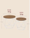 VASAGLE Table Basse Ronde, Lot de 2, Table d’Appoint, Bout de Canapé, Style Moderne, Plateau Amovible, Cadre en Acier, pour