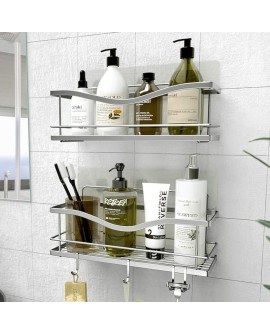 KINCMAX Etagère de Rangement de Douche Lot de 2 - Panier Salle de Bain sans Perçage - Étagère Murale Noire de Rangement pour