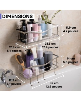 KINCMAX Etagère de Rangement de Douche Lot de 2 - Panier Salle de Bain sans Perçage - Étagère Murale Noire de Rangement pour