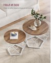 VASAGLE Table Basse Ronde, Lot de 2, Table d’Appoint, Bout de Canapé, Style Moderne, Plateau Amovible, Cadre en Acier, pour