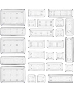 Lot de 25 Organisateurs de Tiroirs en Transparent,avec 4 tailles de boîtes de rangement en plastique, organiseur de maquillage