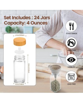 Lannvan Pot à Épices en Verre et Bois - 24 Pièces 120ml Bocaux à Épices Françaises - Boite a Epices Cuisine Rangement - avec