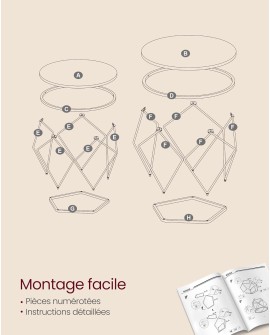 VASAGLE Table Basse Ronde, Lot de 2, Table d’Appoint, Bout de Canapé, Style Moderne, Plateau Amovible, Cadre en Acier, pour