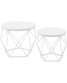 VASAGLE Table Basse Ronde, Lot de 2, Table d’Appoint, Bout de Canapé, Style Moderne, Plateau Amovible, Cadre en Acier, pour