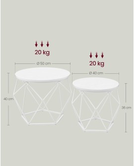 VASAGLE Table Basse Ronde, Lot de 2, Table d’Appoint, Bout de Canapé, Style Moderne, Plateau Amovible, Cadre en Acier, pour