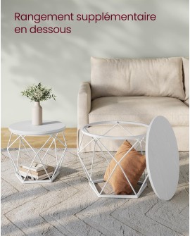 VASAGLE Table Basse Ronde, Lot de 2, Table d’Appoint, Bout de Canapé, Style Moderne, Plateau Amovible, Cadre en Acier, pour