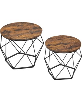 VASAGLE Table Basse Ronde, Lot de 2, Table d’Appoint, Bout de Canapé, Style Moderne, Plateau Amovible, Cadre en Acier, pour