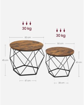 VASAGLE Table Basse Ronde, Lot de 2, Table d’Appoint, Bout de Canapé, Style Moderne, Plateau Amovible, Cadre en Acier, pour