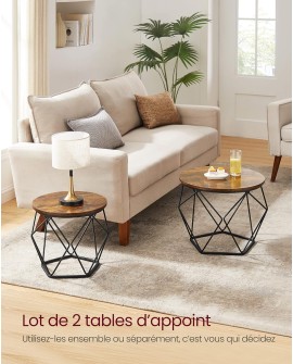 VASAGLE Table Basse Ronde, Lot de 2, Table d’Appoint, Bout de Canapé, Style Moderne, Plateau Amovible, Cadre en Acier, pour