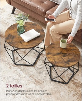 VASAGLE Table Basse Ronde, Lot de 2, Table d’Appoint, Bout de Canapé, Style Moderne, Plateau Amovible, Cadre en Acier, pour