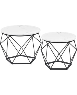 VASAGLE Table Basse Ronde, Lot de 2, Table d’Appoint, Bout de Canapé, Style Moderne, Plateau Amovible, Cadre en Acier, pour