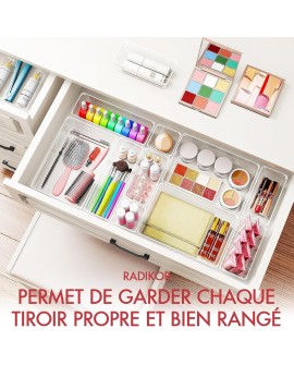 Radikor Lot de 31 Organisateurs de Tiroir, Rangement Tiroir en Plastique Transparent, Bacs de rangement avec 4 Tailles pour