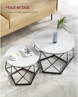 VASAGLE Table Basse Ronde, Lot de 2, Table d’Appoint, Bout de Canapé, Style Moderne, Plateau Amovible, Cadre en Acier, pour