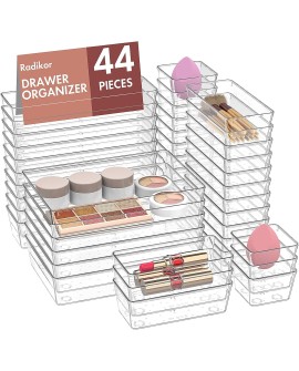 Radikor Lot de 31 Organisateurs de Tiroir, Rangement Tiroir en Plastique Transparent, Bacs de rangement avec 4 Tailles pour