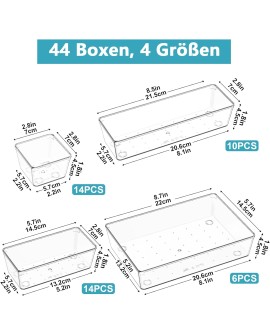 Radikor Lot de 31 Organisateurs de Tiroir, Rangement Tiroir en Plastique Transparent, Bacs de rangement avec 4 Tailles pour