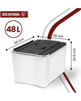 Iris Ohyama, Boite Rangement Plastique avec Couvercle, 45L, Lot de 2, Transparent, Clips de Fermeture, Poignée, Empilable,