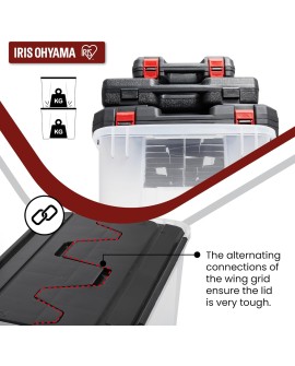 Iris Ohyama, Boite Rangement Plastique avec Couvercle, 45L, Lot de 2, Transparent, Clips de Fermeture, Poignée, Empilable,