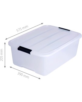 Iris Ohyama, Boite Rangement Plastique avec Couvercle, 45L, Lot de 2, Transparent, Clips de Fermeture, Poignée, Empilable,