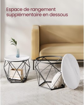 VASAGLE Table Basse Ronde, Lot de 2, Table d’Appoint, Bout de Canapé, Style Moderne, Plateau Amovible, Cadre en Acier, pour