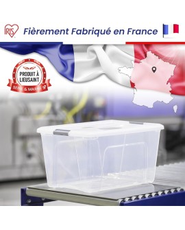 Iris Ohyama, Boite Rangement Plastique avec Couvercle, 45L, Lot de 2, Transparent, Clips de Fermeture, Poignée, Empilable,