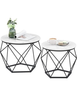 VASAGLE Table Basse Ronde, Lot de 2, Table d’Appoint, Bout de Canapé, Style Moderne, Plateau Amovible, Cadre en Acier, pour