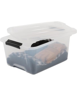 Iris Ohyama, Boite Rangement Plastique avec Couvercle, 45L, Lot de 2, Transparent, Clips de Fermeture, Poignée, Empilable,