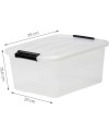 Iris Ohyama, Boite Rangement Plastique avec Couvercle, 45L, Lot de 2, Transparent, Clips de Fermeture, Poignée, Empilable,