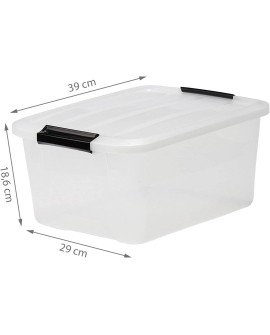 Iris Ohyama, Boite Rangement Plastique avec Couvercle, 45L, Lot de 2, Transparent, Clips de Fermeture, Poignée, Empilable,