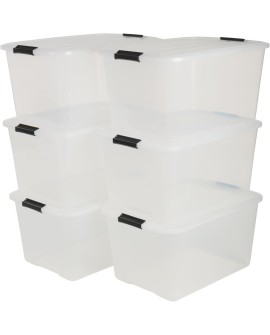 Iris Ohyama, Boite Rangement Plastique avec Couvercle, 45L, Lot de 2, Transparent, Clips de Fermeture, Poignée, Empilable,