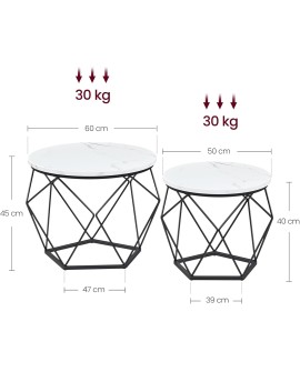 VASAGLE Table Basse Ronde, Lot de 2, Table d’Appoint, Bout de Canapé, Style Moderne, Plateau Amovible, Cadre en Acier, pour