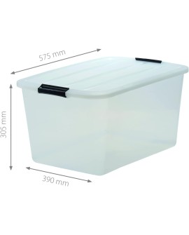 Iris Ohyama, Boite Rangement Plastique avec Couvercle, 45L, Lot de 2, Transparent, Clips de Fermeture, Poignée, Empilable,