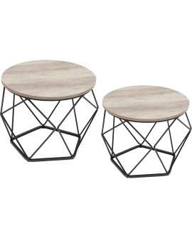 VASAGLE Table Basse Ronde, Lot de 2, Table d’Appoint, Bout de Canapé, Style Moderne, Plateau Amovible, Cadre en Acier, pour