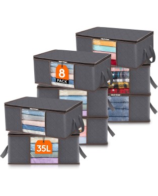 Lifewit Lot de 3 Sac de Rangement Vetement 35L, Boîte de Rangement sous lit Pliable, Housse Rangement Couette Organisateur de