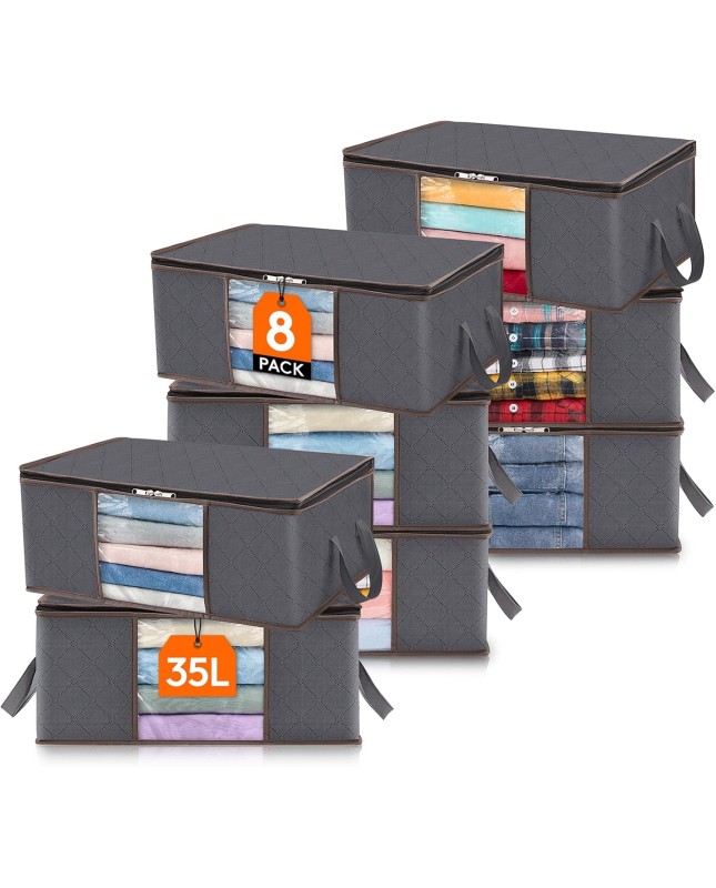 Lifewit Lot de 3 Sac de Rangement Vetement 35L, Boîte de Rangement sous lit Pliable, Housse Rangement Couette Organisateur de