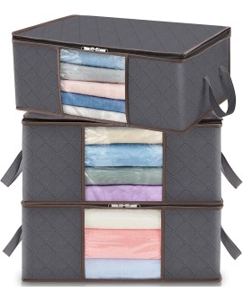 Lifewit Lot de 3 Sac de Rangement Vetement 35L, Boîte de Rangement sous lit Pliable, Housse Rangement Couette Organisateur de