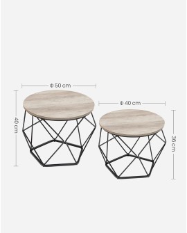 VASAGLE Table Basse Ronde, Lot de 2, Table d’Appoint, Bout de Canapé, Style Moderne, Plateau Amovible, Cadre en Acier, pour