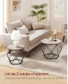 VASAGLE Table Basse Ronde, Lot de 2, Table d’Appoint, Bout de Canapé, Style Moderne, Plateau Amovible, Cadre en Acier, pour